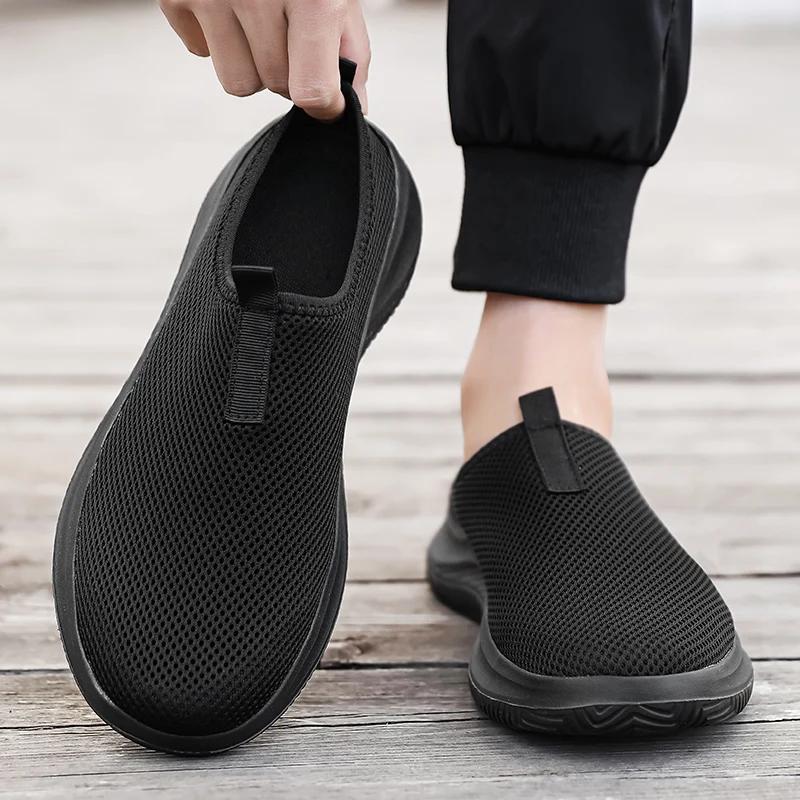 Fashion Mens Half Slippers Summer Breathable Mesh Mens Shoes Outdoor Casual Walking Shoes Large Flat Light Mesh Slippers Sandals