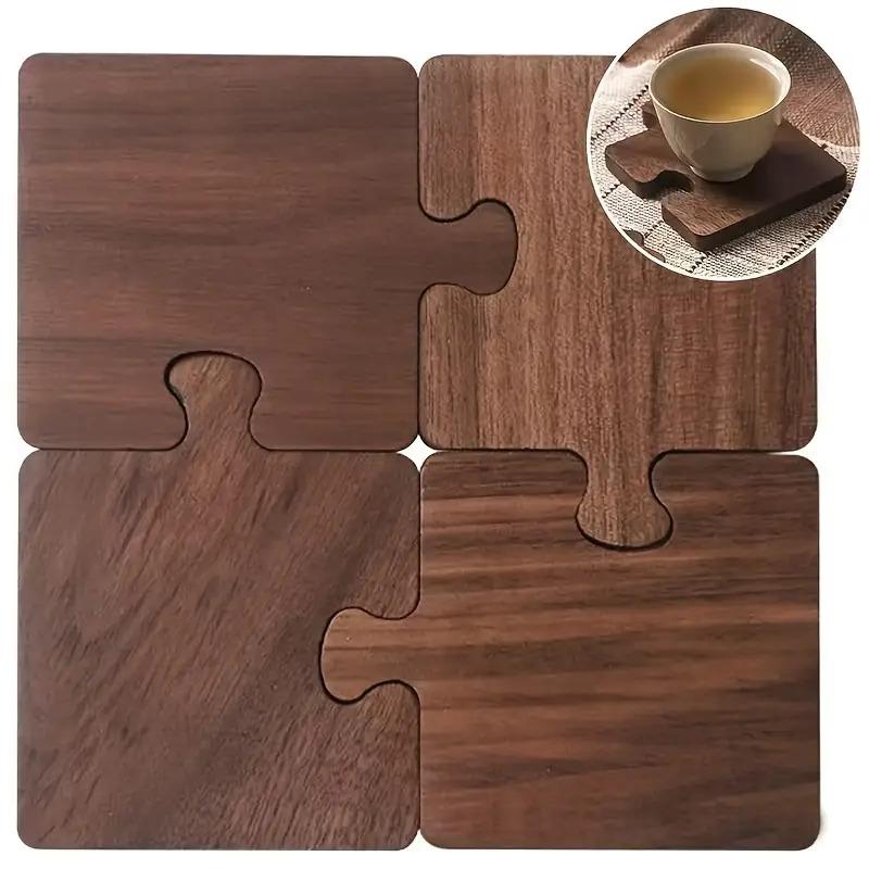 

4pcs Wooden Coasters in 2D Flat Design, Featuring a Heat-Insulating Base, Suitable for Office Desks, Bars, And Home Decor. .&Rectangular