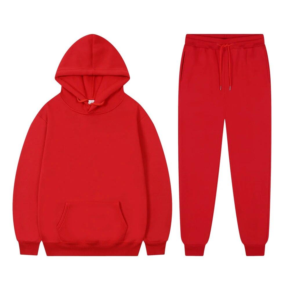Luvtröjor för män Dam Enfärgade Sweatshirt Set Casual Långärmade Luvtröjor Byxor Polar Fleece Tvådelade kostymer Y2k träningsbyxor