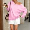 Women's Casual Fashion Solid Color Off-shoulder Long-sleeved Loose Sweatshirt With Pockets