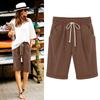 Women's Casual Loose Beach Pants Color Loose Casual Fifth Pants Pockets Linen Shorts