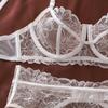 Women's Sexy French Thin Lingerie Set Floral Embroidery Sheer Mesh Push-Up Underwire Shapewear Lingerie Set