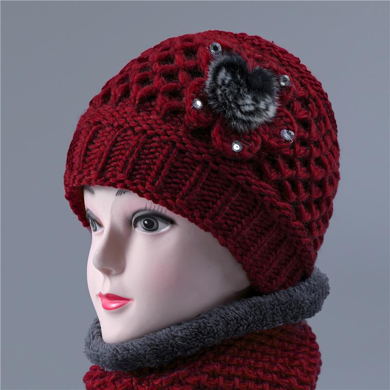 

Hat women s winter autumn and winter knitted wool thickened and velvet to keep warm average size elastic