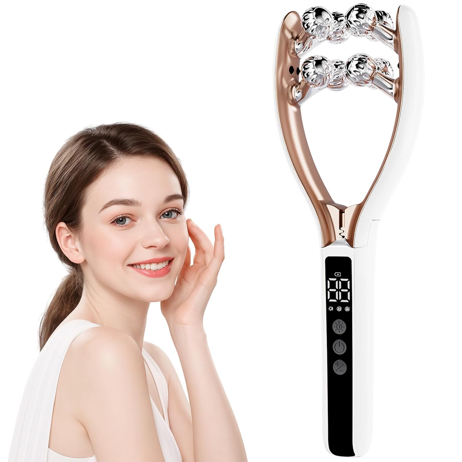 EMS-ролик для лица, артефакт для похудения лица, V-образное лицо, косметический массажер для лица для подтяжки и лифтинга лица, от отеков, мелких морщин 2026 бронзовый желтый