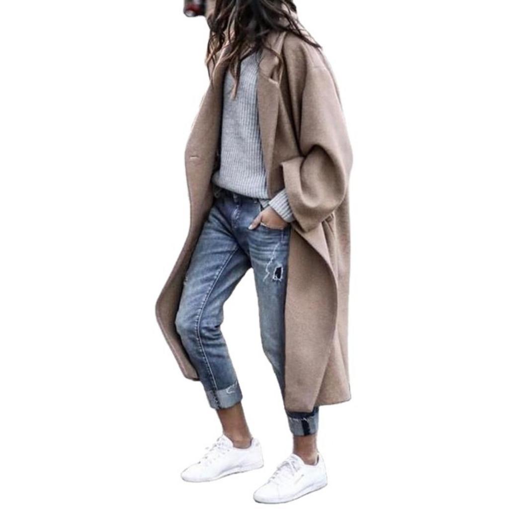 Fall Winter Women's Long Solid Color Wool Coat Casual Warm Thickened Overcoat Outerwear for Women European American Style