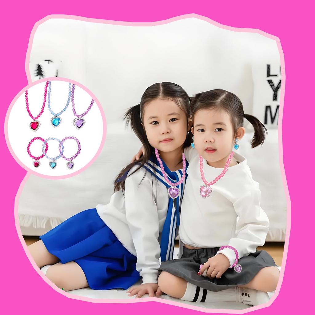 [Acidea] Girls' Princess Necklace, Bracelet, Pendant and Ring Accessories Set - Jewelry Gift, Party Favors - Dress Up Jewelry for Girls