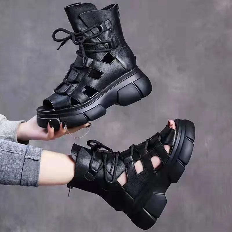 Fashion Outdoor Sandals for Women Wedge Women Shoe New Women Leather Sandals Cool Ankle Boots Platform Shoes Sandalias De Mujer