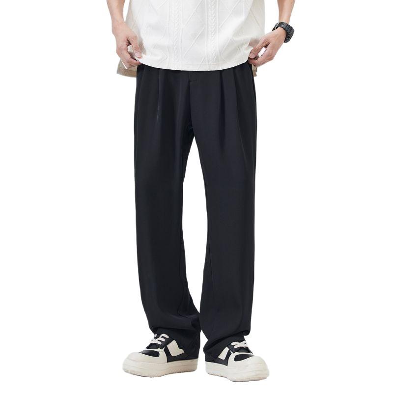 Summer New Wide-leg Drape Double-pleated Small Trousers Men's Daily Commuting Loose Straight Casual Long Pants