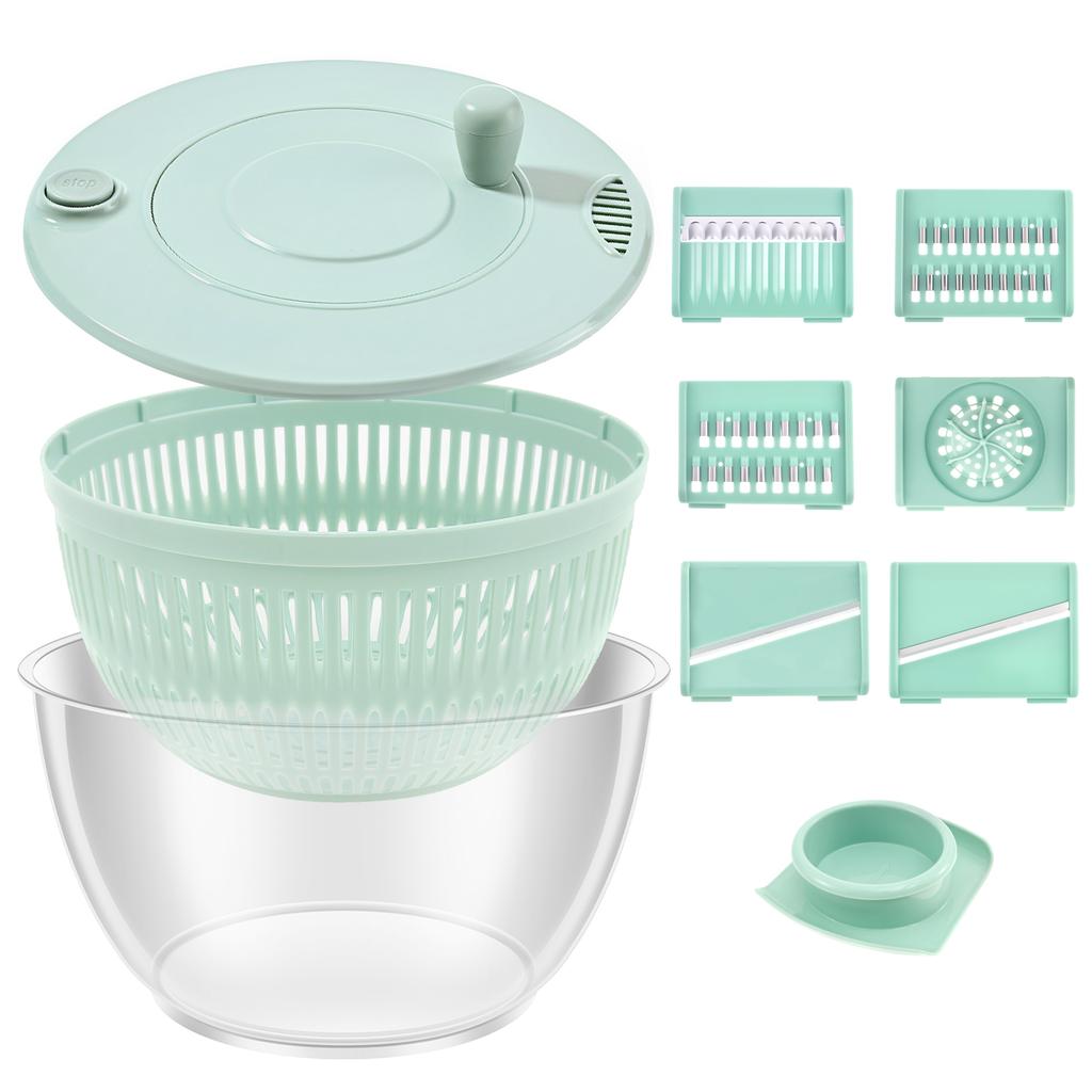 1 Pc Salad Spinner Stainless Steel/Plastic  Large Lettuce Washer Spinner with Blade Multi-functional Vegetable Dryer for Kitchen