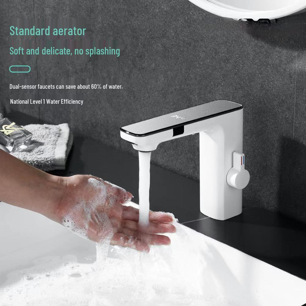 Infrared Sensor Basin Faucet with Temperature Display for Hot and Cold Water