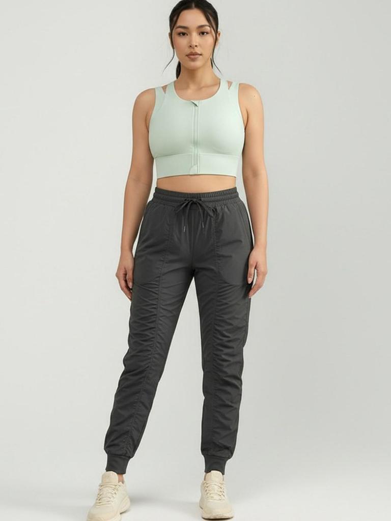 Light Green Front Zip Sports Bra with Fixed Pad: Shockproof and Stylish for Women