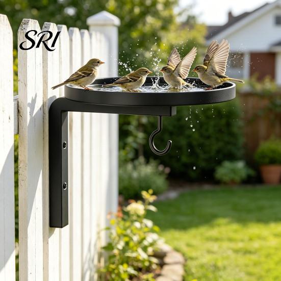 Bird Bath Wall Hanger Mounted Feeder, Heavy Duty Metal Birdbath Bowl with Garden Hook, Feeder Bracket for Outdoor Yard Mount Hook