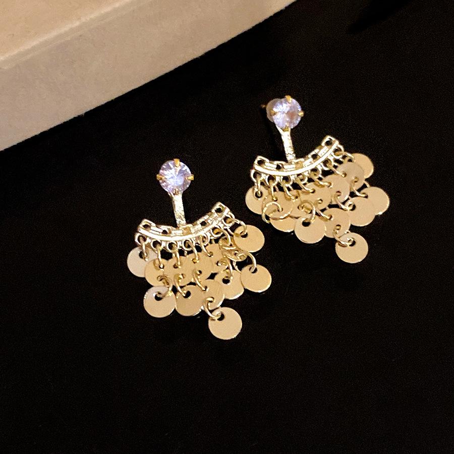 Silver Needle Zircon Round Sequin Pendant Earrings European and American Temperament Versatile Earrings New Simple Fashion Earrings