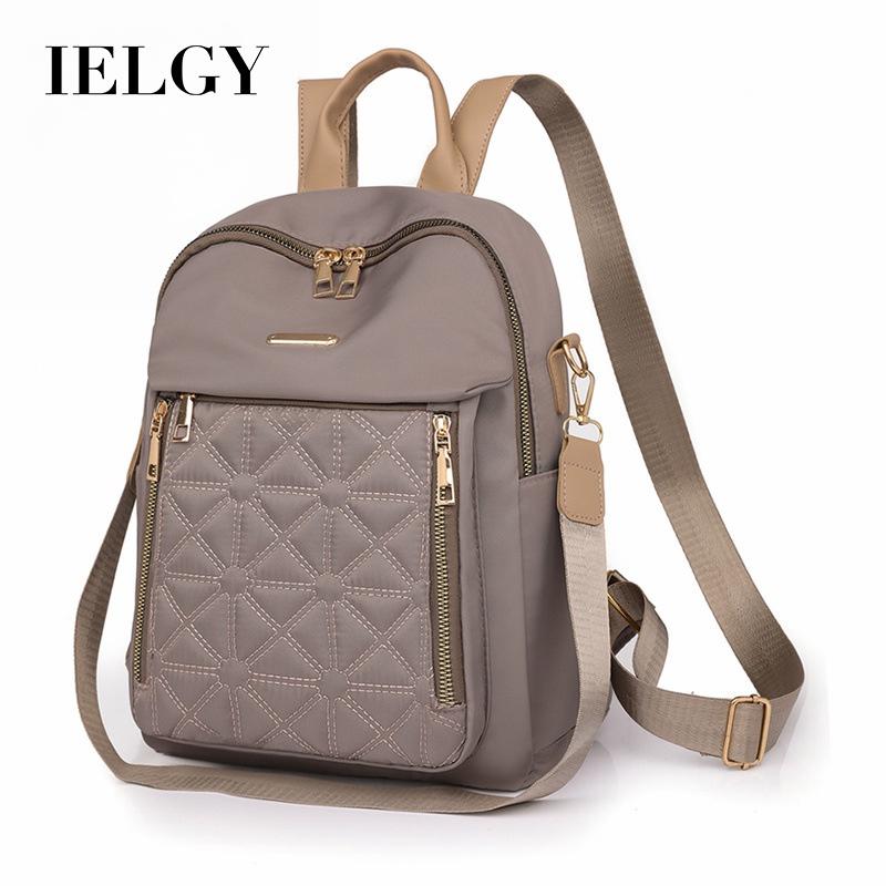 IELGY women's rhombus embroidered thread backpack, Korean version of versatile large-capacity water-proof travel backpack