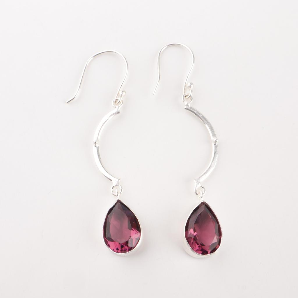 Rhodolite Gemstone 925 Solid Silver Jewelry Handmade Dangle/Drop Earrings 2.60" EE-43-39