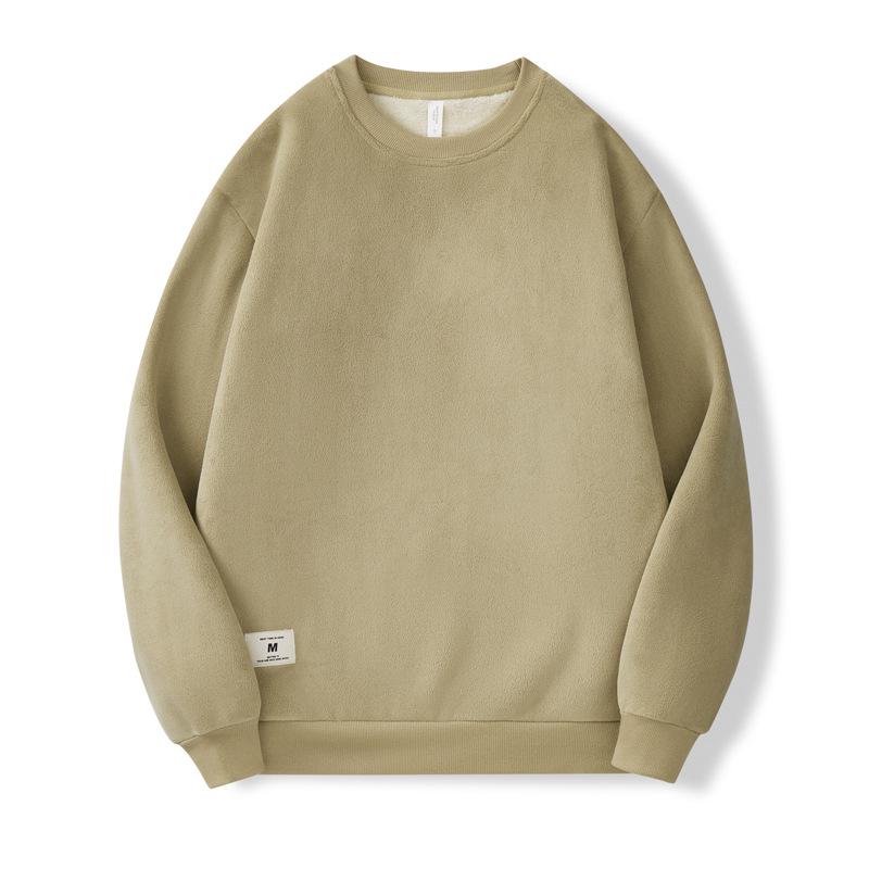 Men's Heavyweight 600G Lambswool Hoodie, Velvet Thickened Fleece, Round Neck, Warm Pullover, Autumn Winter Outerwear.