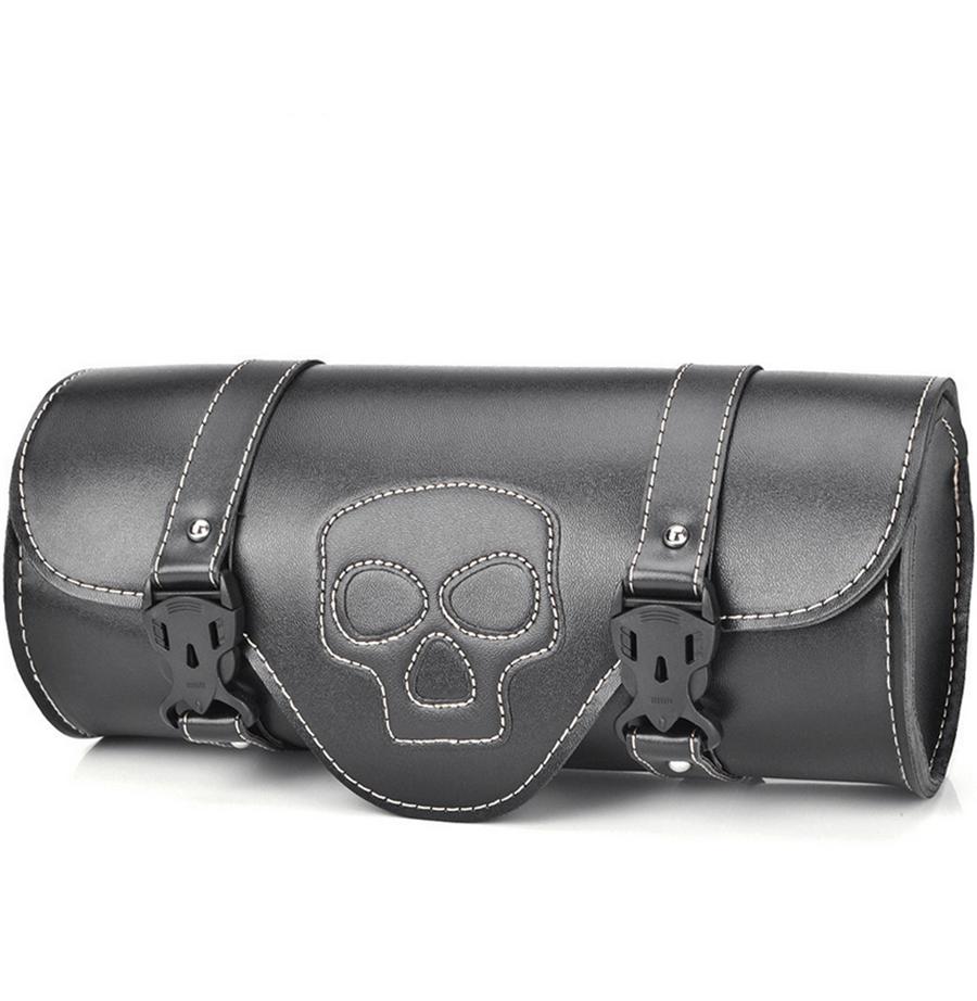 Universal Motorcycle 12" Front Fork Tool Bag Pouch Luggage SaddleBag PU Leather Skull For Harley