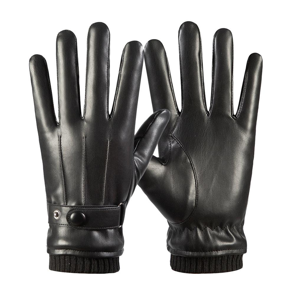 Warm Leather Gloves for Men and Women PU Leather Driving Plus Velvet To Protect The Cold All Fingers Outdoor Cycling Gloves