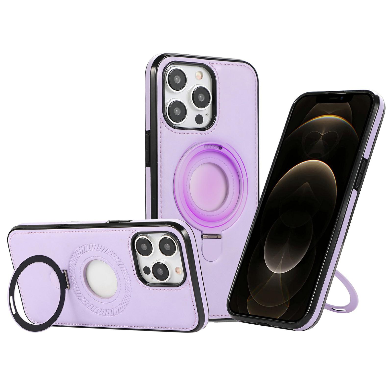 

For iPhone 12/12 Pro Case Magnetic Kickstand PU Leather Coated PC+TPU Phone Cover Purple
