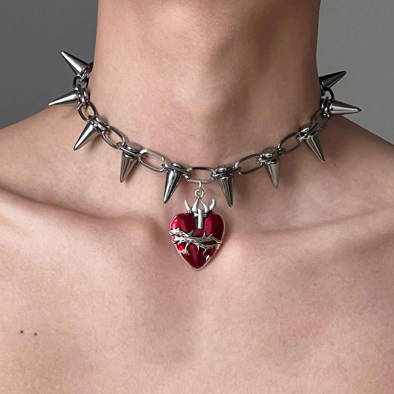 Punk Metal Thorn Rivet Choker Necklace For Men Woman Gothic Hip Hop Silver Color Clavicle Chain Necklace Jewelry Accessories