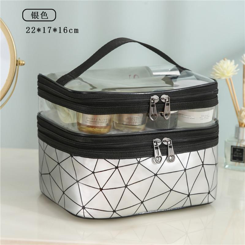 Simple Rhombus Cosmetic Bag Portable Travel Portable Wash Bag Waterproof Double Layer Large Capacity Storage Bag