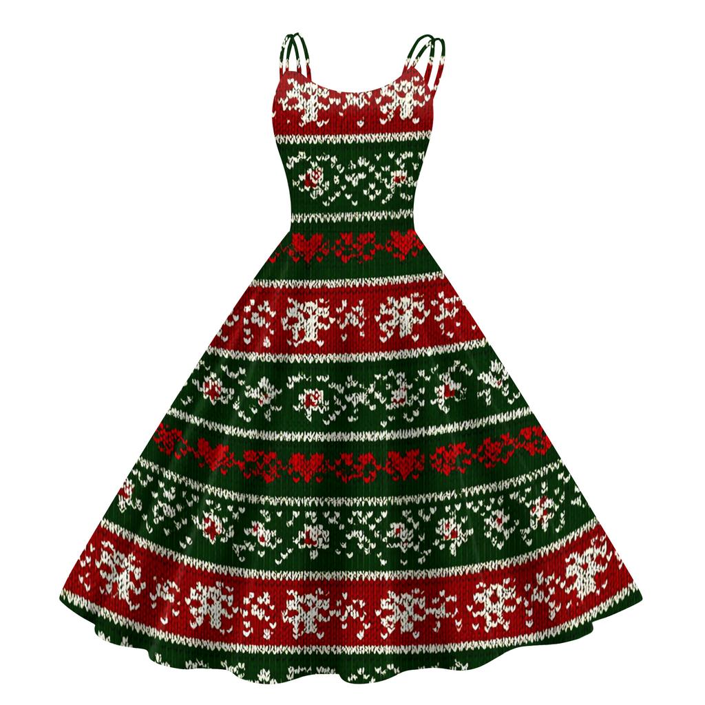 Women's Fashion Casual Christmas Print Sexy Off-the-shoulder Punk Retro Dress