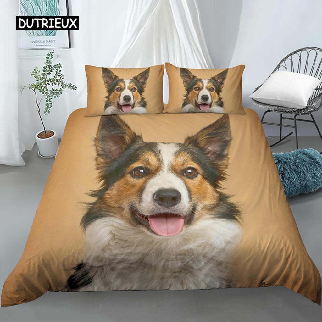 3D Dog King Queen Full Twin Duvet Cover Funny Puppy Bedding Set Teens Adult Kawaii Pet Animal White 2/3pcs Polyester Quilt Cover