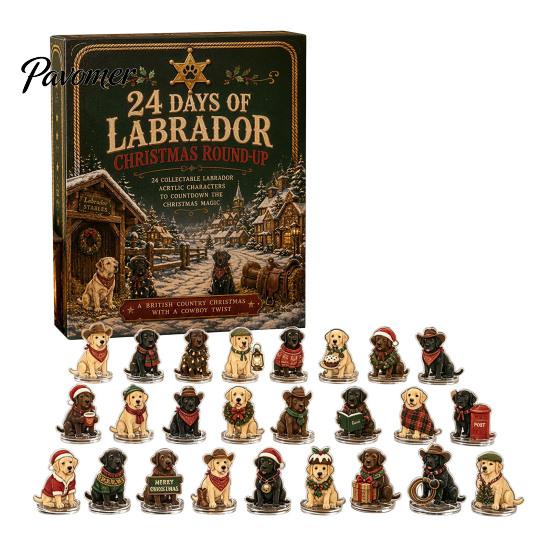 Sammlerhunde-Figuren Adventskalender, 24-Tage-Weihnachts-Countdown Acryl-Ornament-Set mit Feiertagsdekoration Mini-Figuren, Baumbehang