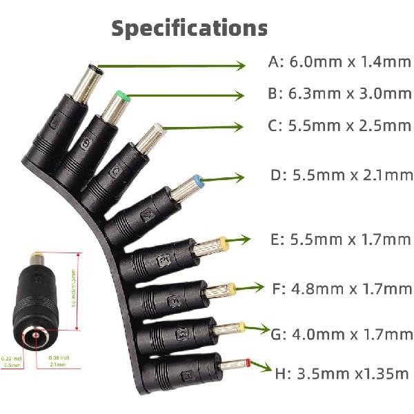 DC Adapter 8 Connector Set DC Power Adapter Converter, 5.5mm x 2.1mm Female to Male Jack Converter for Laptop, CD, MD, Tape Recorder, Radio Power