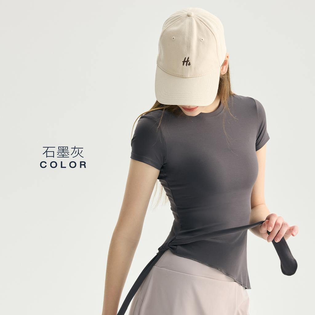 Straps yoga short sleeves women's breathable versatile yoga clothes top diagonal swing tight sports t-shirt Pilates gym clothes