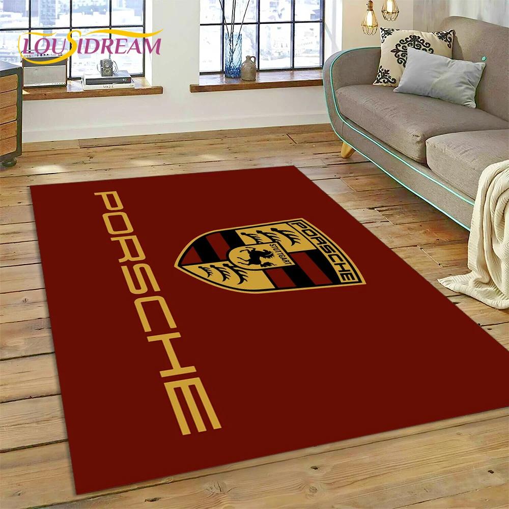 Car Logo P-Porsche 3D Printing Rug Carpet for Living Room Bedroom Home Decor,Floor Mat Non-slip for Sofa Doormat Gift Kids Play