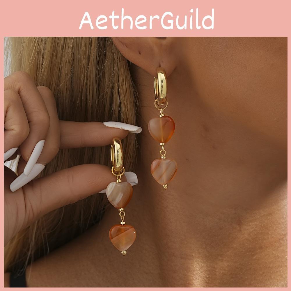 2023 New Heart Design Natural Stone Earrings For Women Orange Fall Fashion