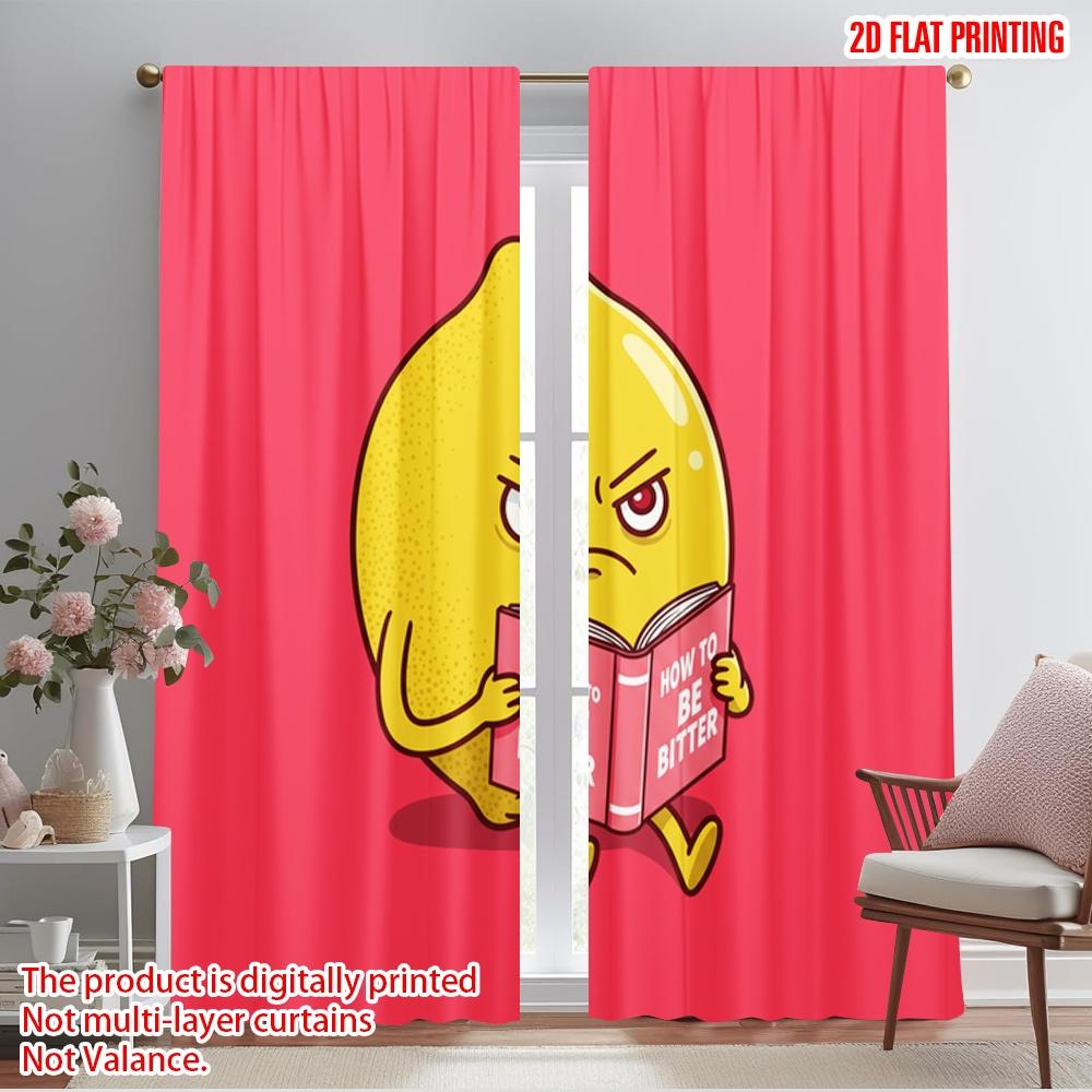 

2pcs 2D flat printing Curtain Sour Lemons Reading Happy Fabric Without Electricity Family Party Use for Holiday Parties Home 52.50×116.00 CM 2pcs