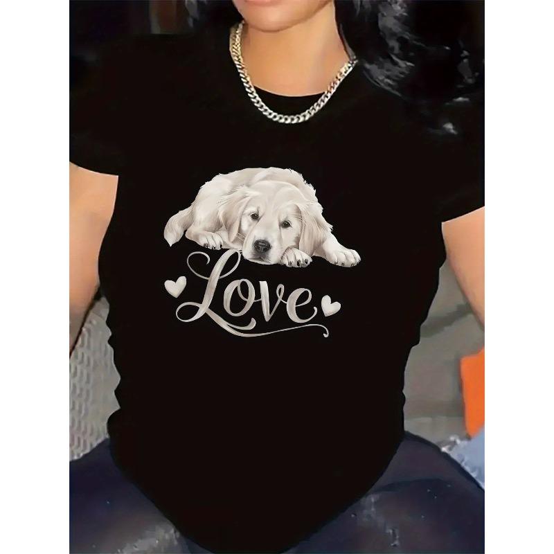 Polyester Short Sleeve T-Shirt with Adorable Puppy Design, Perfect for Home Living Room Use, Durable and Comfortable, Ideal Gift for Pet Lovers
