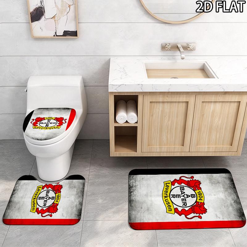 Bayer 04 Leverkusen Pattern 3Pcs Bathroom Rug Set, Non Slip Absorbent Bath Mat, Contour Mat & Toilet Lid Cover, Bathroom Decor