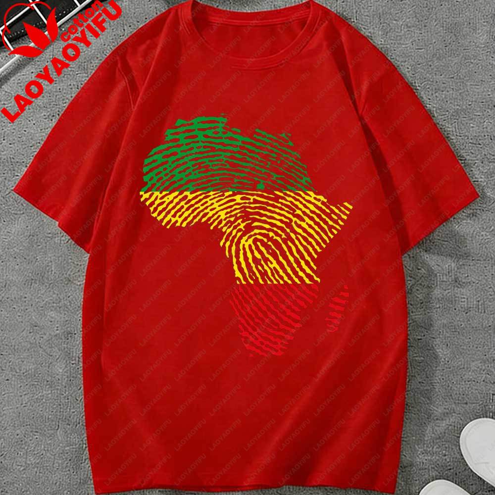 Juneteenth Africa Map Fingerprint TShirt for Unisex Women African American Pride Rasta Color Graphic Tee Casual Cotton Tops Gift