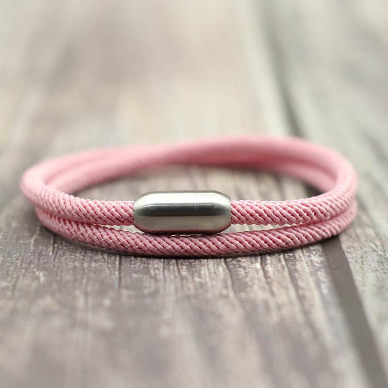 Minimalistyczna Bransoletka ze Sznurka Unisex Stal Nierdzewna Magnetyczne Zapięcie Dwupoziomowa Tkanina Bransoletka Akcesoria 4mm Sznurek Nylonowy Bransoletka Prezent