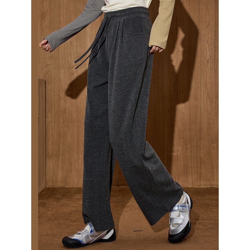 Coolhut Drapey Soft Deep Gray Women's Straight-Leg Casual Pants Versatile Loose Elastic Waist