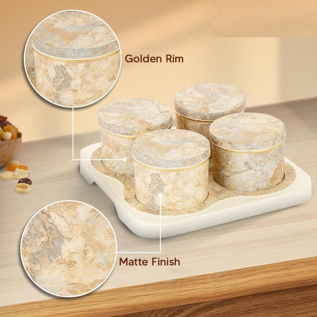 Tray SET of 4pcs (450ml each),Dry Food Storage Box I Premium Gifting Set I Multi-Purpose Box L Serving Sweets, Chocolates, Candy- Ceramic Beige