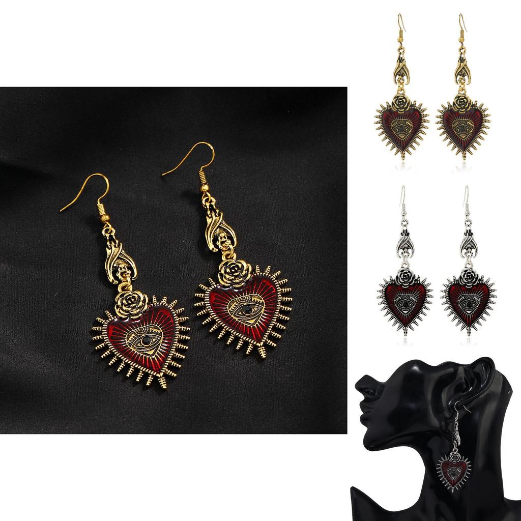 Gothic Heart Shape Alloy Earrings With Vintage Plating For Punk Style Women