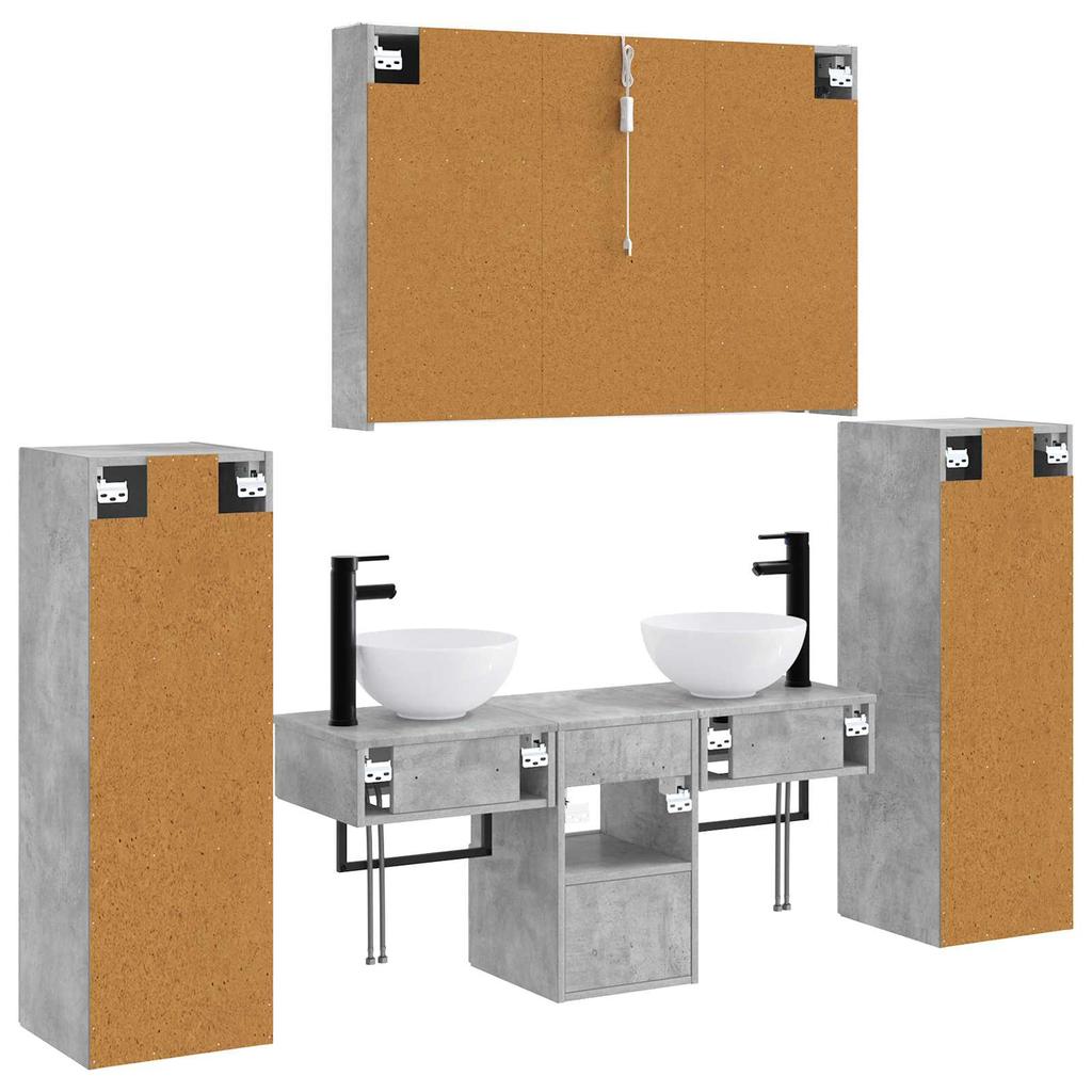 Bathroom Furniture Set 6 pcs Concrete Grey Engineered Wood and Glass