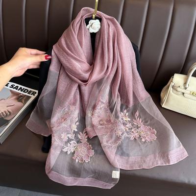 2025 Silk Women Scarf Warm Wool Shawls Lady Wraps Elegant Bufanda Floral Pashmina Embroidery Scarves Foulard Hijab