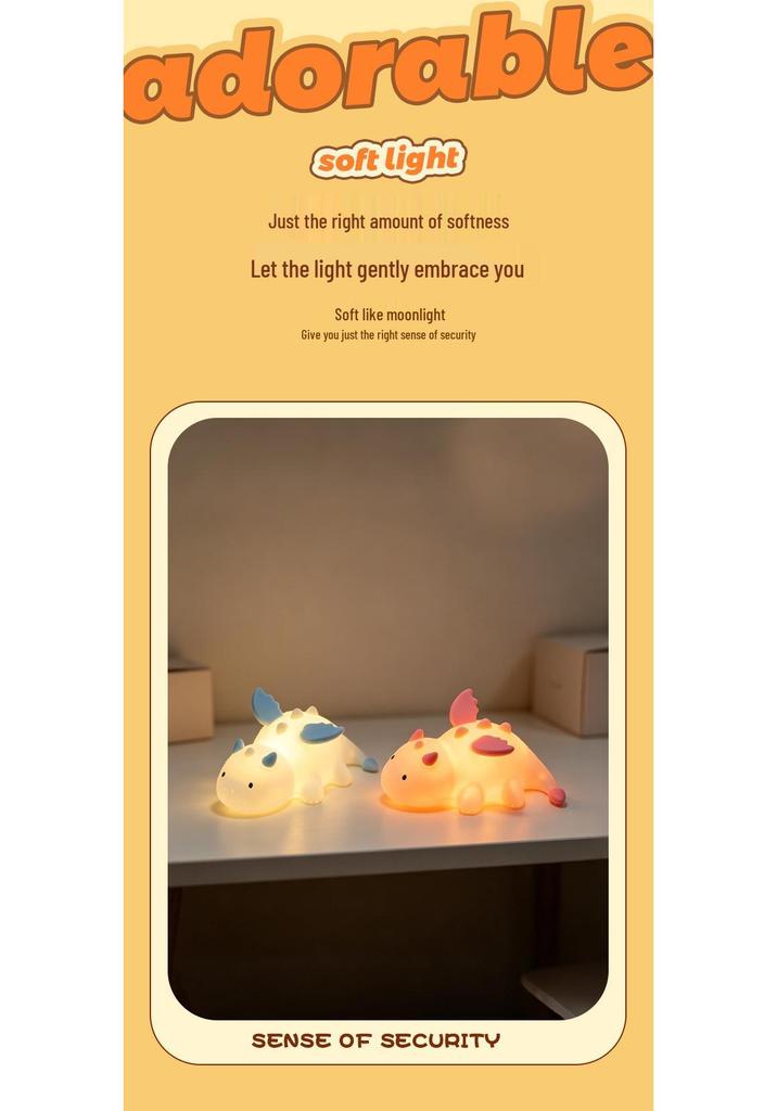 Little Dragon Kids' Bedside Silicone Light - Seven-Color Dinosaur Night Lamp Gift