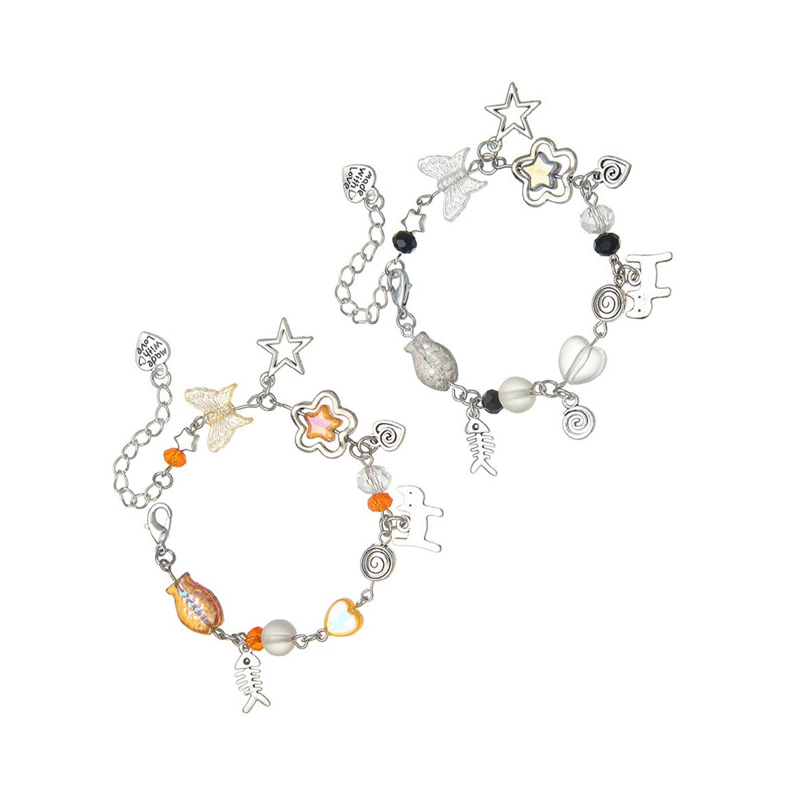 

Панк-браслет, ажурный браслет со звездой и луной, браслет с бусинами, регулируемый браслет-цепочка, текстура сплава для повседневного ношения 2