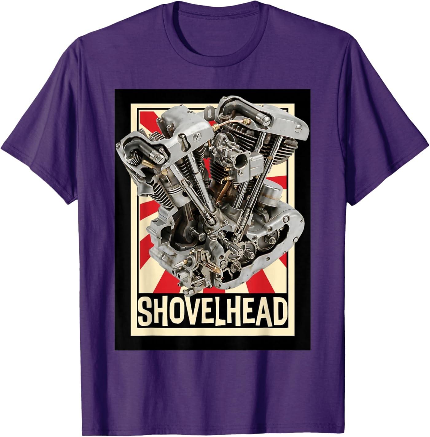 Ретро футболка с вырезом двигателя мотоцикла Shovelhead S разноцветный