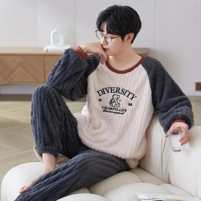 Pyjamas für Herren Lässige Flanell-Pyjama-Sets Hausanzug Winter Warm Pyjamas Männliche Nachtwäsche