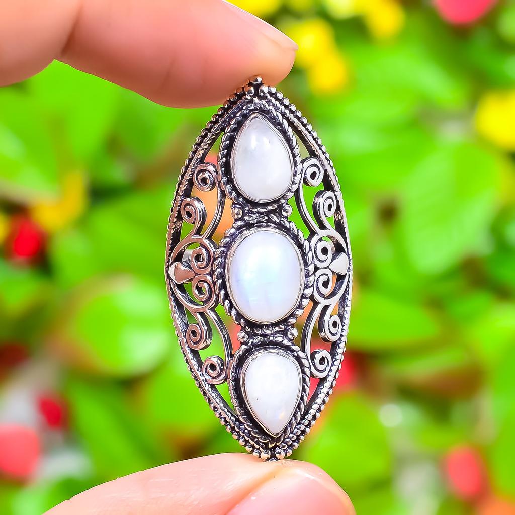 Rainbow Moonstone Handmade 925 Sterling Silver Jewelry Ring Size 9 l0J27