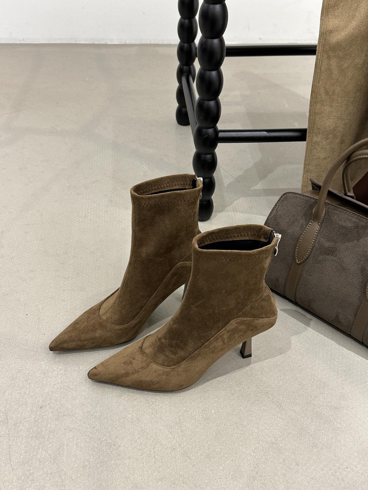 

Autumn and winter suede short boots fashionable and simple thin boots with thin heels and high heels 42 хакі