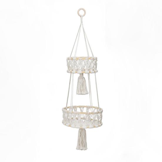 Piętrowy Boho Wiszący Koszyk na Owoce Koszyk Pleciony z Bawełnianej Liny Wieszak na Owoce Pleciony Kosz na Rośliny na Owoce Warzywa Wystrój Domu Balkonu Ogrodu