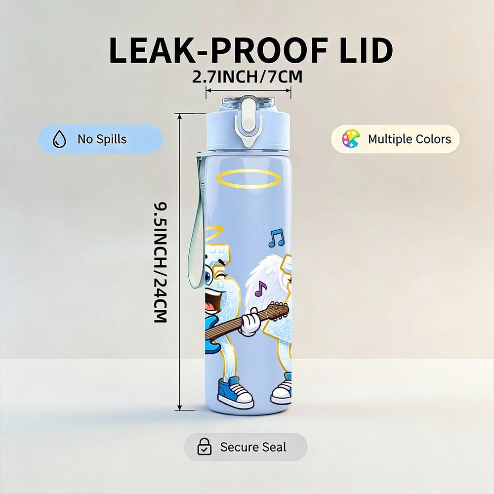 1PC Angel Wing Saint Pair Figure 750ml Color Plastic Sports Water Bottle Leakproof Flip Straw Lid Suitable for Sports Office Home Use